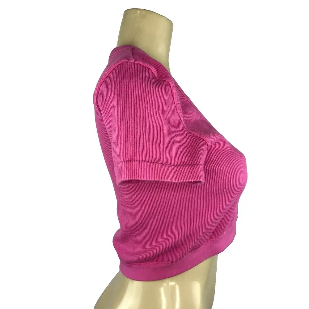 Alo Yoga Seamless Ribbed Serene Short Sleeve Top Size L Pink Cropped Active